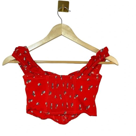 Urban Outfitters Selena Ruched Corset Floral Crop Top in Red Size XS - Picture 11 of 13